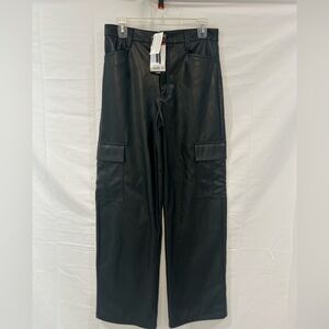NWT Black Faux Leather Cargo Pants Wide Leg High Rise Edgy Chic